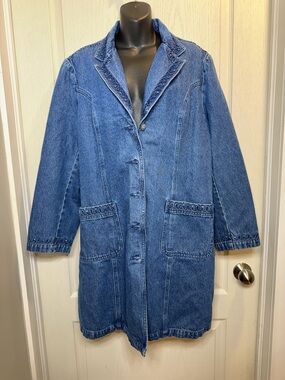 Vintage Acezung Denim Trench Jacket with Loop Trim & crystal like embellishments
